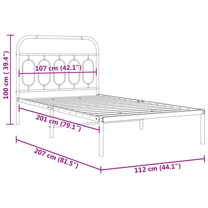 Metal Bed Frame with Headboard Black 107x203 cm