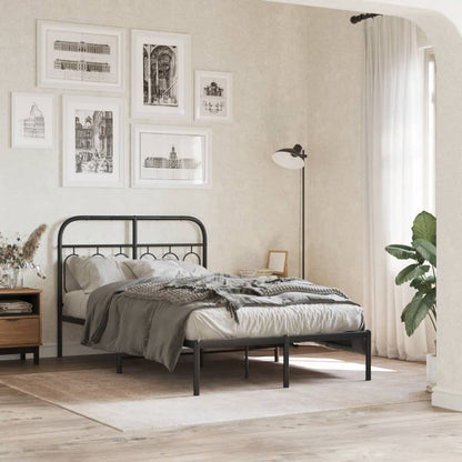 Metal Bed Frame with Headboard Black 120x190 cm Small Double