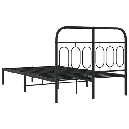 Metal Bed Frame with Headboard Black 120x190 cm Small Double