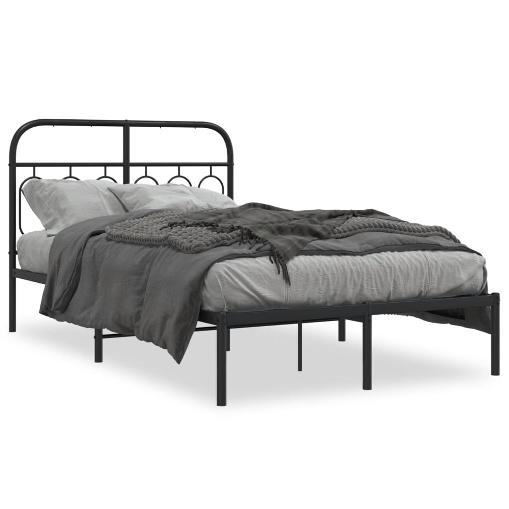 Metal Bed Frame with Headboard Black 120x190 cm Small Double