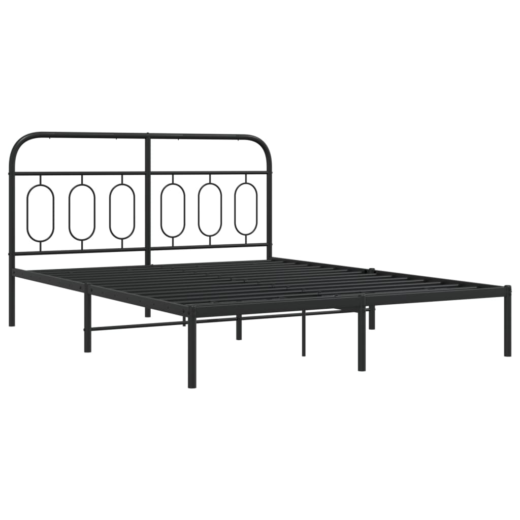 Metal Bed Frame with Headboard Black 140x190 cm