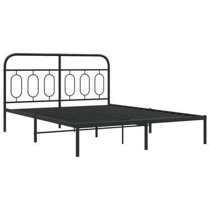 Metal Bed Frame with Headboard Black 140x190 cm