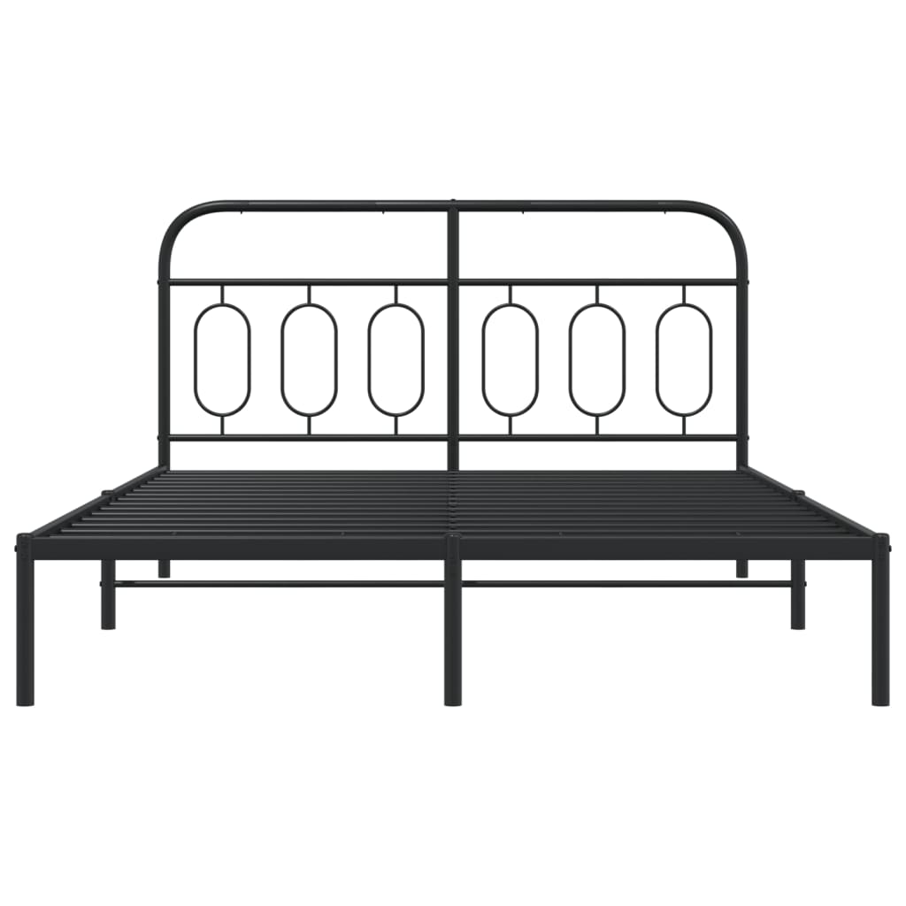 Metal Bed Frame with Headboard Black 140x190 cm