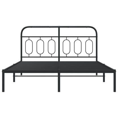 Metal Bed Frame with Headboard Black 140x190 cm