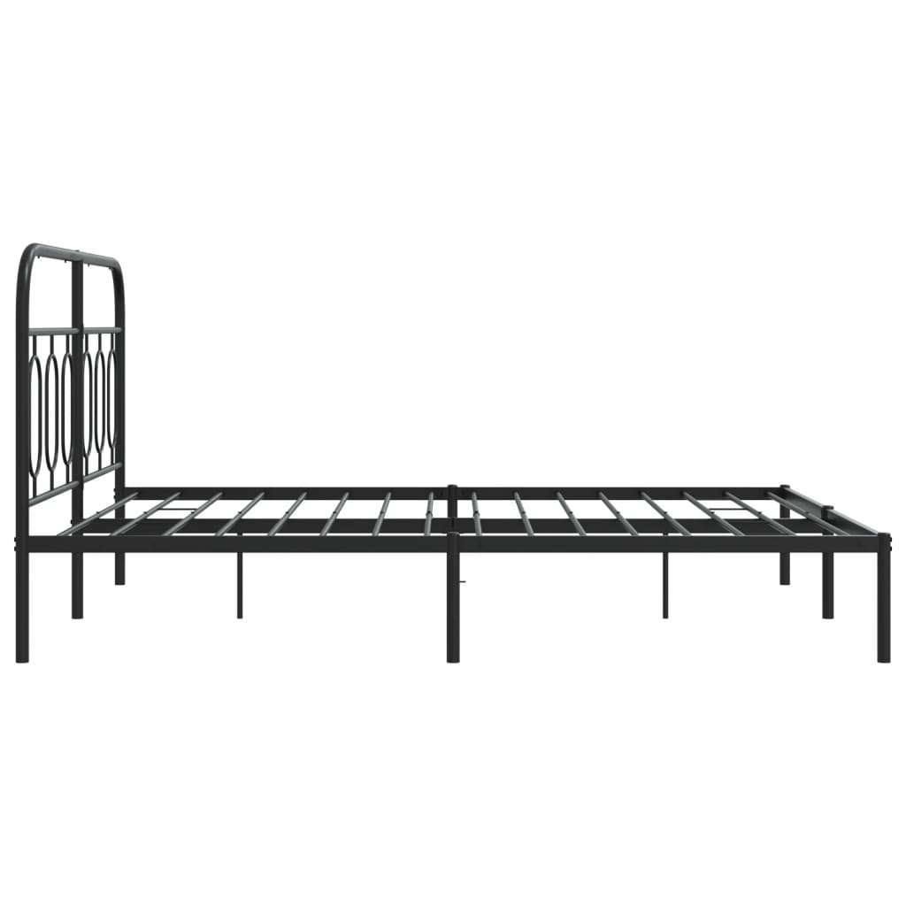 Metal Bed Frame with Headboard Black 140x190 cm