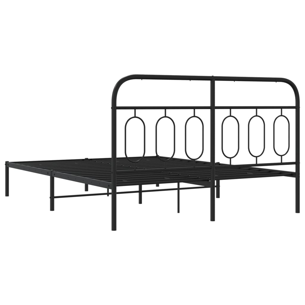 Metal Bed Frame with Headboard Black 140x190 cm