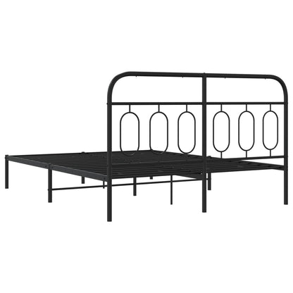 Metal Bed Frame with Headboard Black 140x190 cm