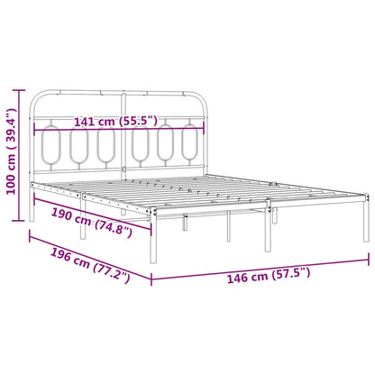 Metal Bed Frame with Headboard Black 140x190 cm