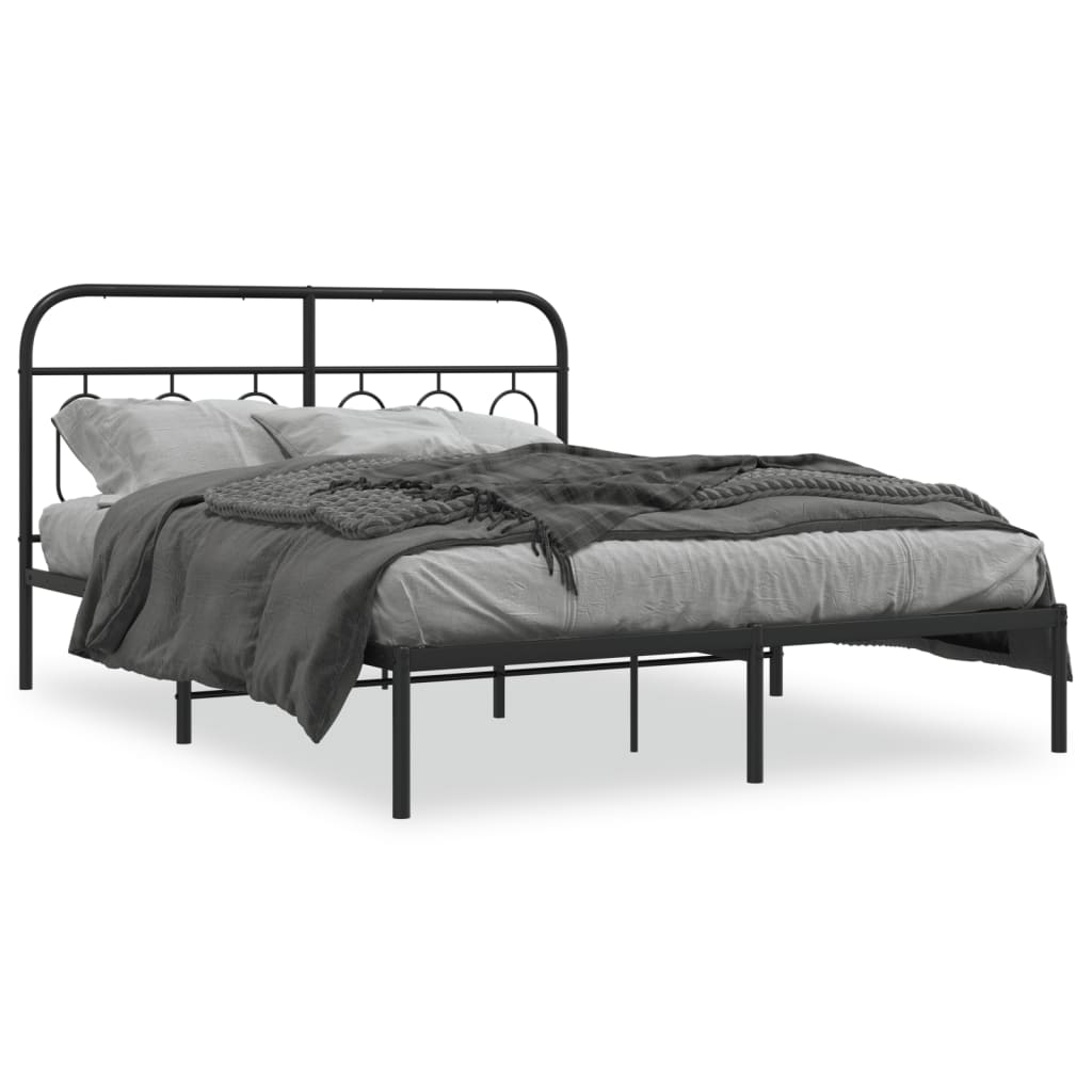 Metal Bed Frame with Headboard Black 140x190 cm