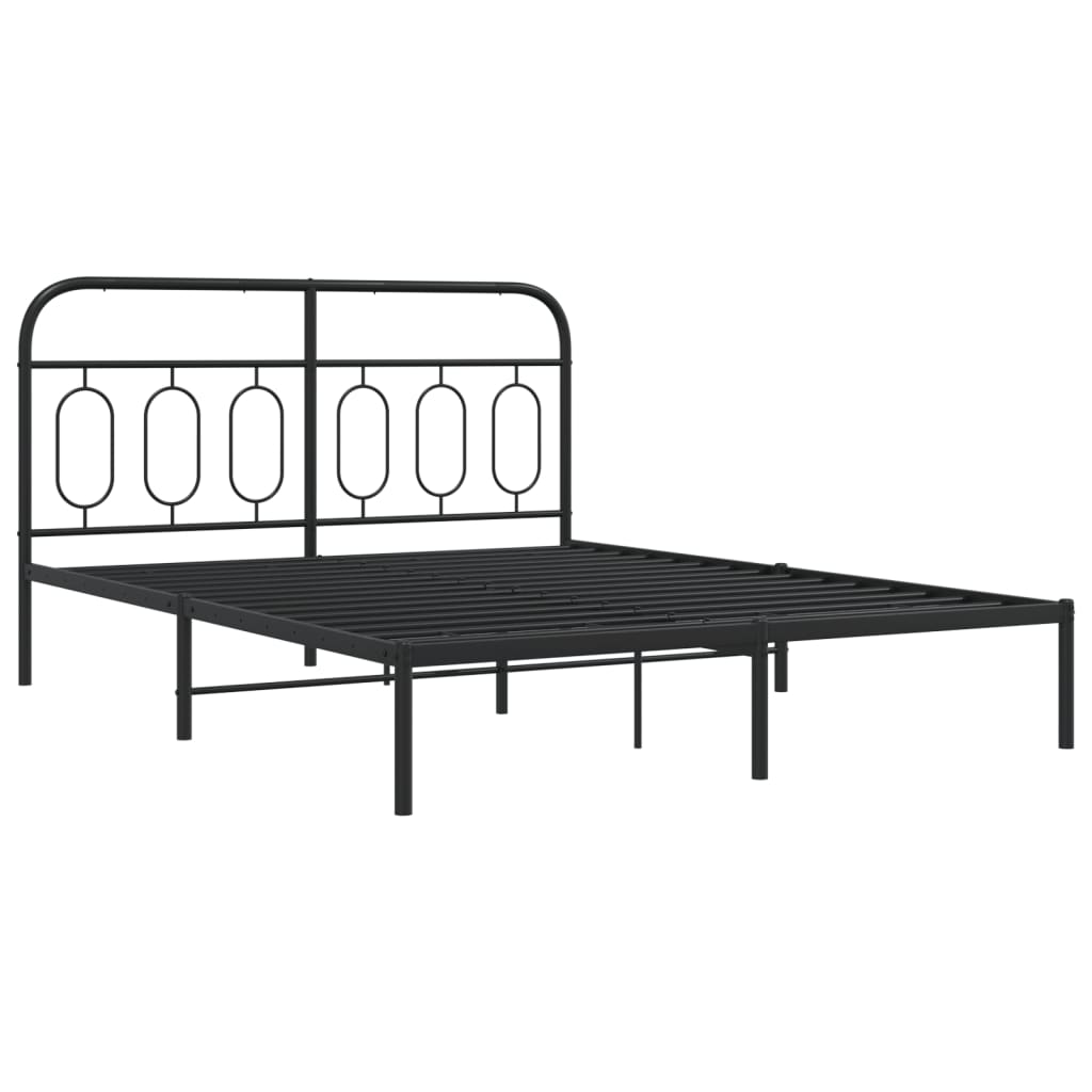 Metal Bed Frame with Headboard Black 150x200 cm King Size