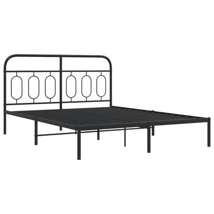 Metal Bed Frame with Headboard Black 150x200 cm King Size