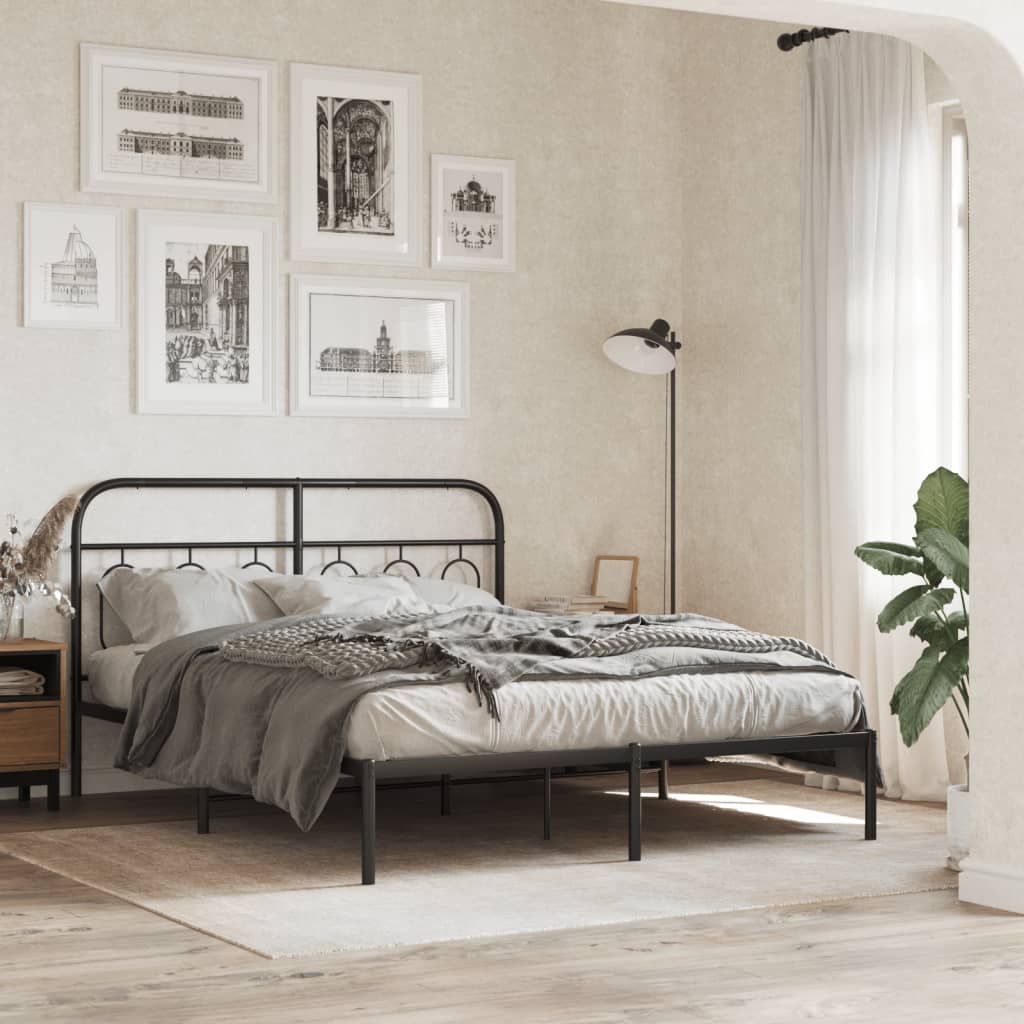 Metal Bed Frame with Headboard Black 150x200 cm King Size