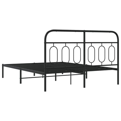 Metal Bed Frame with Headboard Black 150x200 cm King Size