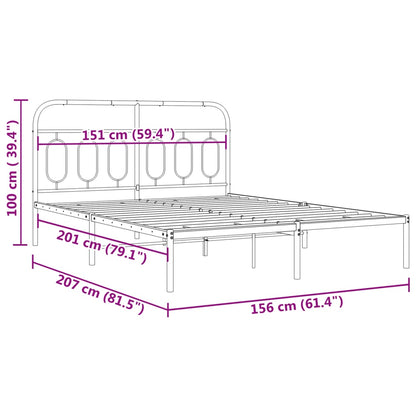 Metal Bed Frame with Headboard Black 150x200 cm King Size