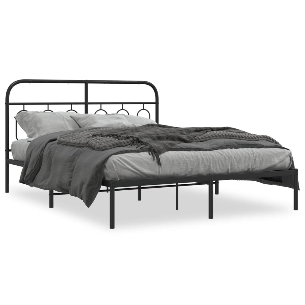 Metal Bed Frame with Headboard Black 150x200 cm King Size