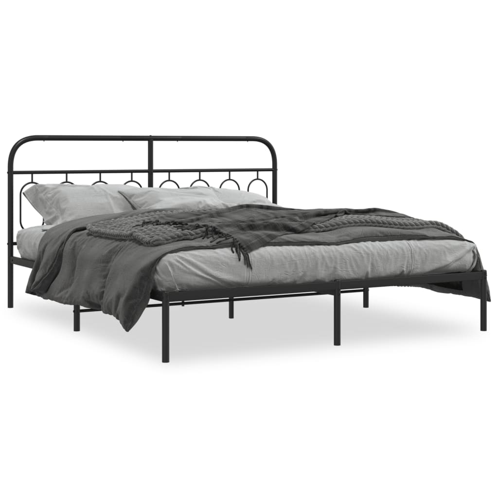 Metal Bed Frame without Mattress with Headboard Black 160x200 cm