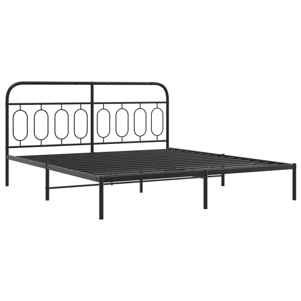 Metal Bed Frame with Headboard Black 180x200 cm Super King