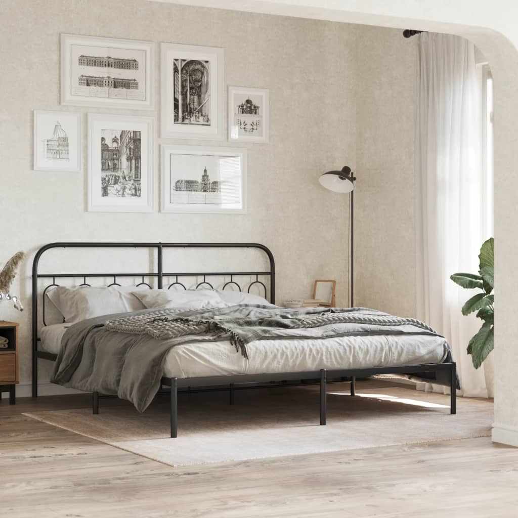 Metal Bed Frame with Headboard Black 180x200 cm Super King