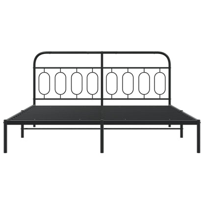 Metal Bed Frame with Headboard Black 180x200 cm Super King