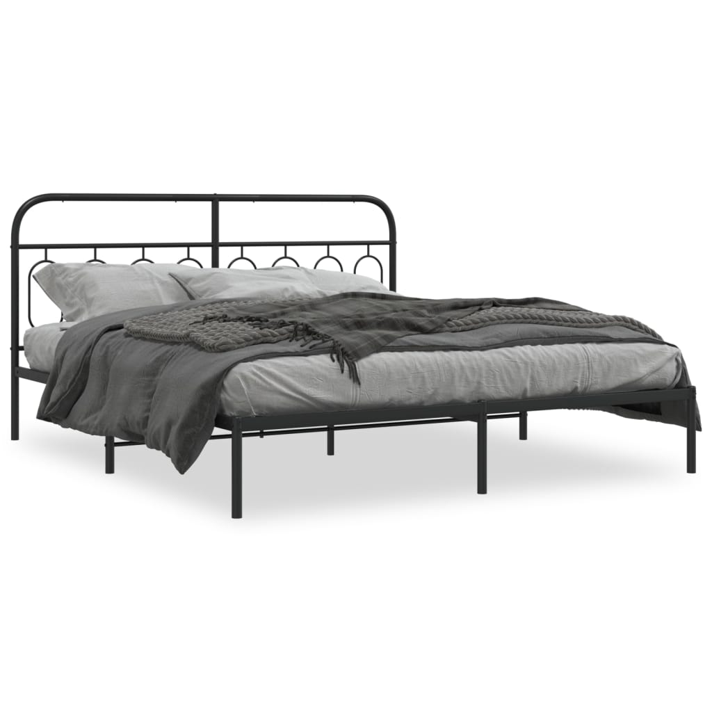 Metal Bed Frame with Headboard Black 180x200 cm Super King