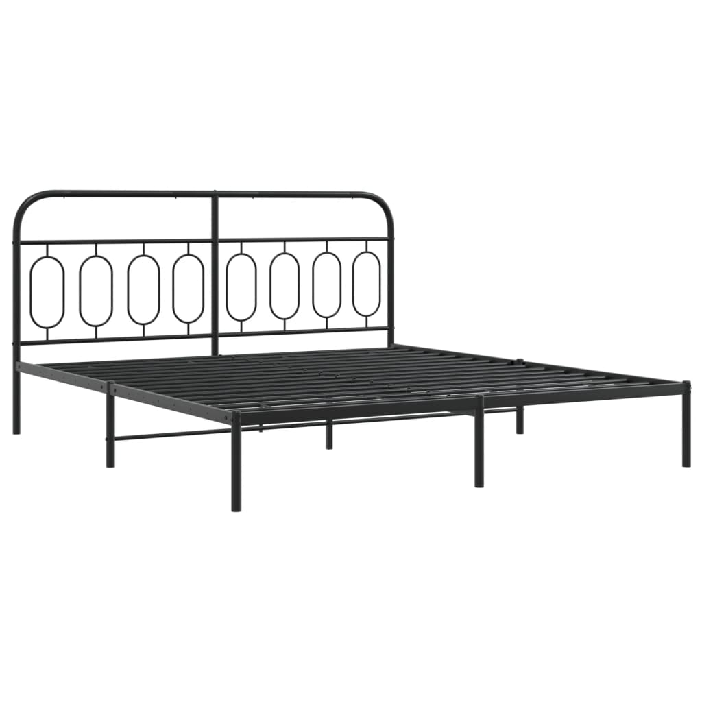 Metal Bed Frame with Headboard Black 183x213 cm