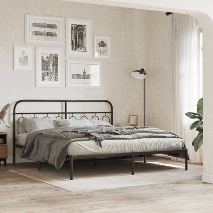 Metal Bed Frame with Headboard Black 183x213 cm