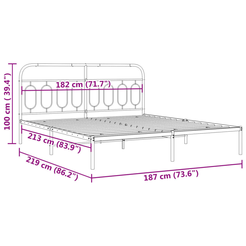 Metal Bed Frame with Headboard Black 183x213 cm