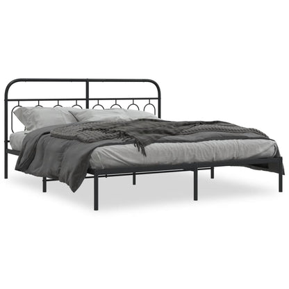 Metal Bed Frame with Headboard Black 183x213 cm