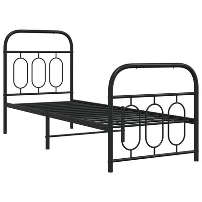 Metal Bed Frame with Headboard and Footboard Black 75x190 cm Small Single