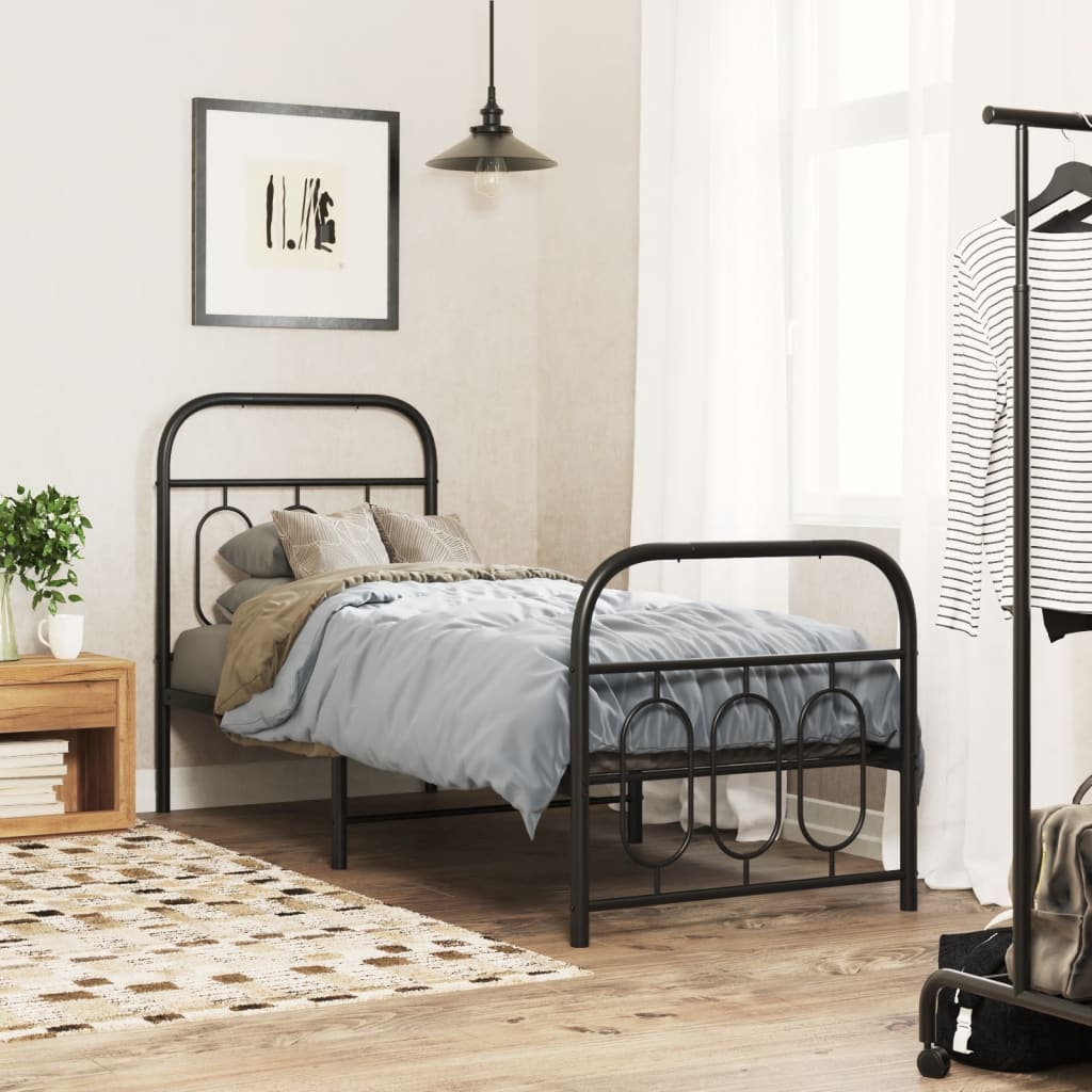 Metal Bed Frame with Headboard and Footboard Black 75x190 cm Small Single