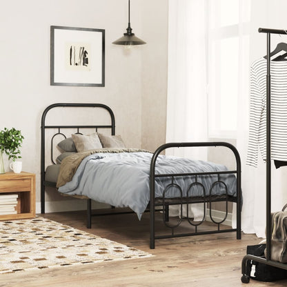 Metal Bed Frame with Headboard and Footboard Black 75x190 cm Small Single