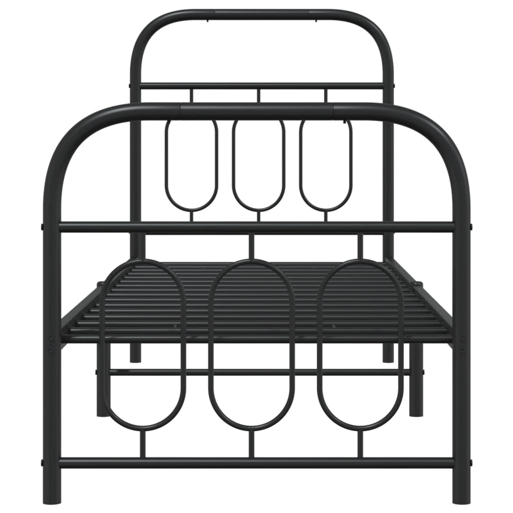 Metal Bed Frame with Headboard and Footboard Black 75x190 cm Small Single