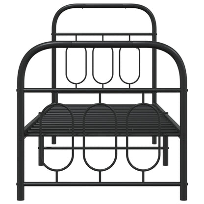 Metal Bed Frame with Headboard and Footboard Black 75x190 cm Small Single