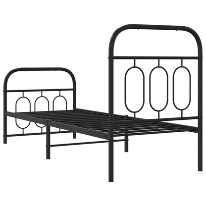 Metal Bed Frame with Headboard and Footboard Black 75x190 cm Small Single