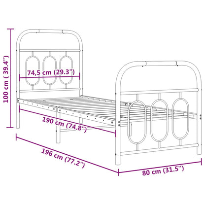 Metal Bed Frame with Headboard and Footboard Black 75x190 cm Small Single