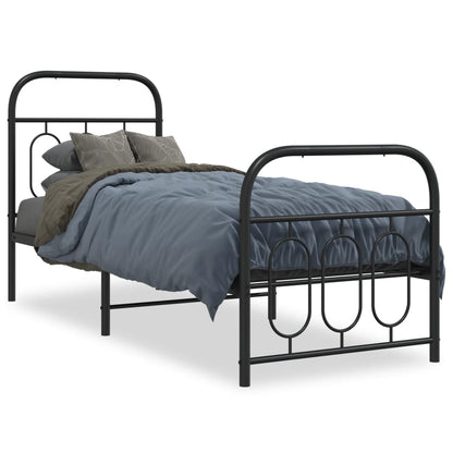 Metal Bed Frame with Headboard and Footboard Black 75x190 cm Small Single