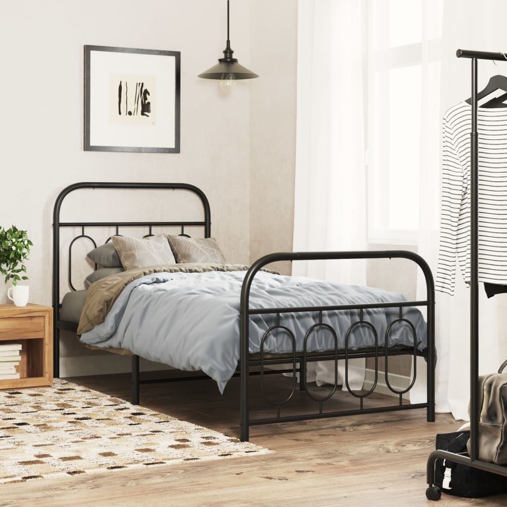 Metal Bed Frame without Mattress with Footboard Black 80x200 cm