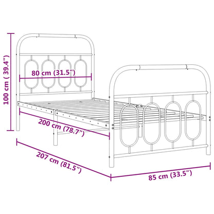 Metal Bed Frame without Mattress with Footboard Black 80x200 cm