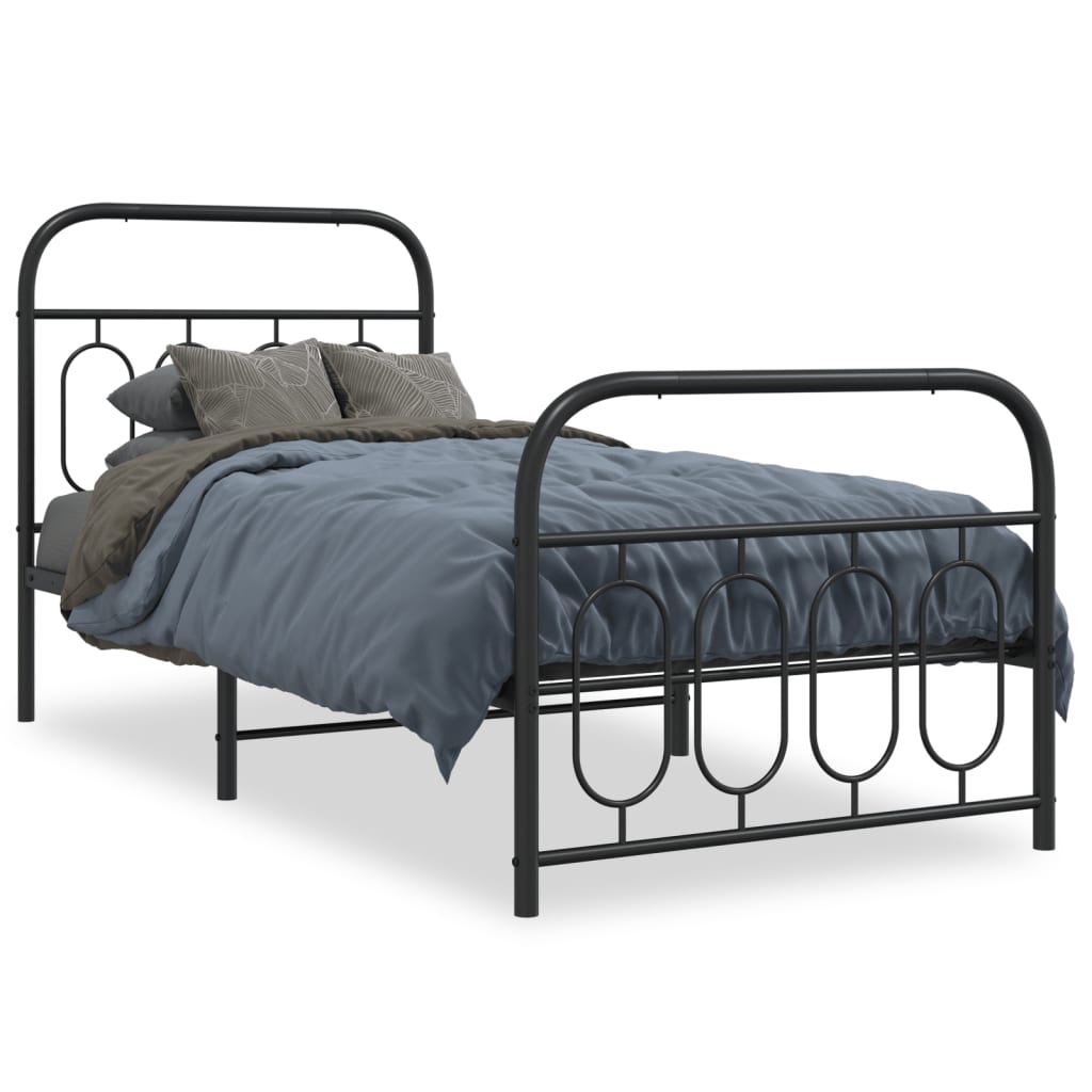 Metal Bed Frame without Mattress with Footboard Black 80x200 cm