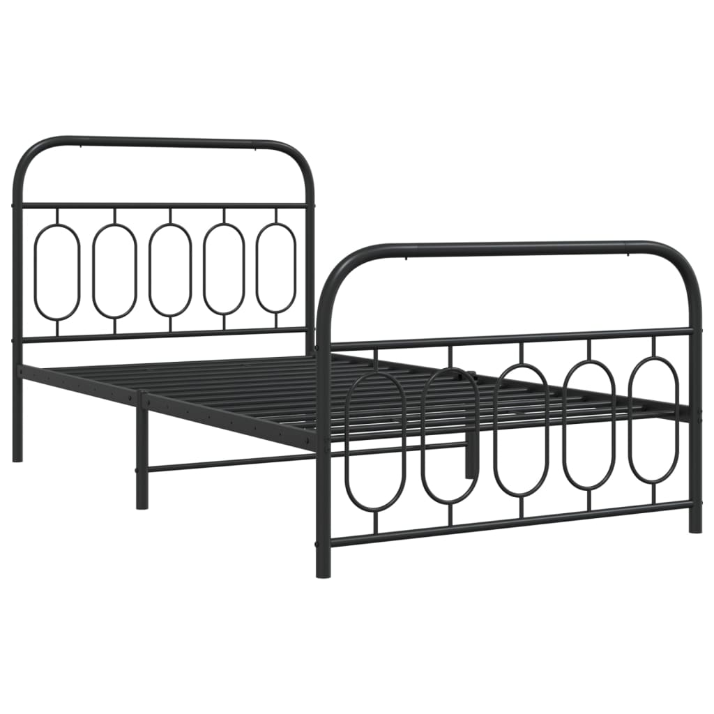 Metal Bed Frame with Headboard and Footboard Black 100x190 cm