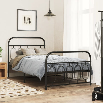 Metal Bed Frame with Headboard and Footboard Black 100x190 cm