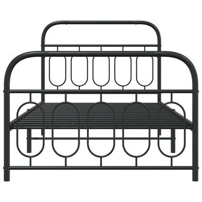 Metal Bed Frame with Headboard and Footboard Black 100x190 cm