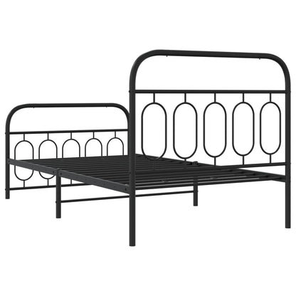 Metal Bed Frame with Headboard and Footboard Black 100x190 cm