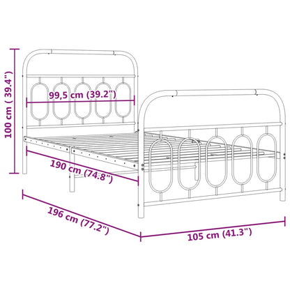 Metal Bed Frame with Headboard and Footboard Black 100x190 cm