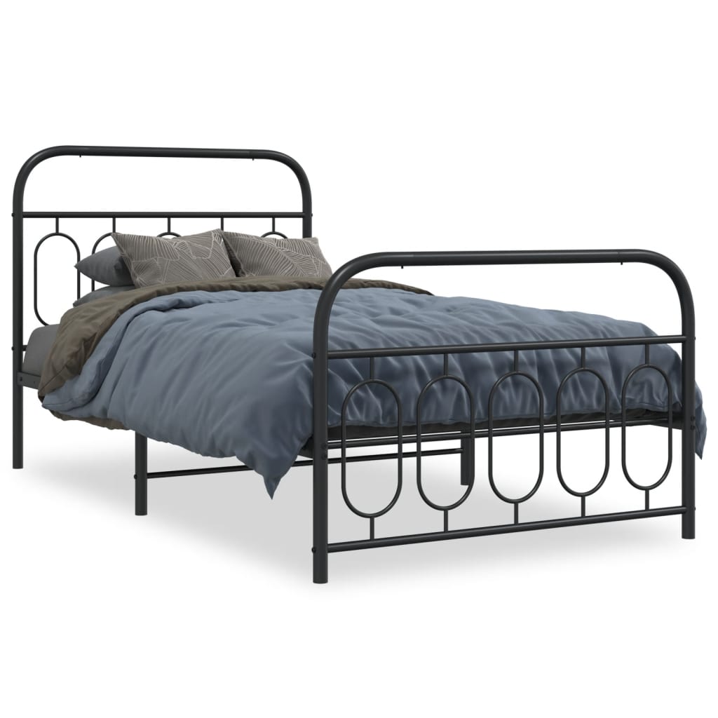 Metal Bed Frame with Headboard and Footboard Black 100x190 cm