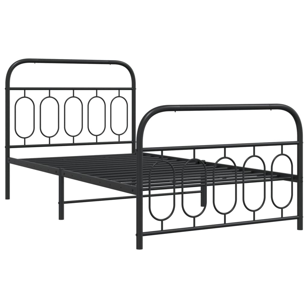 Metal Bed Frame with Headboard and Footboard Black 100x200 cm