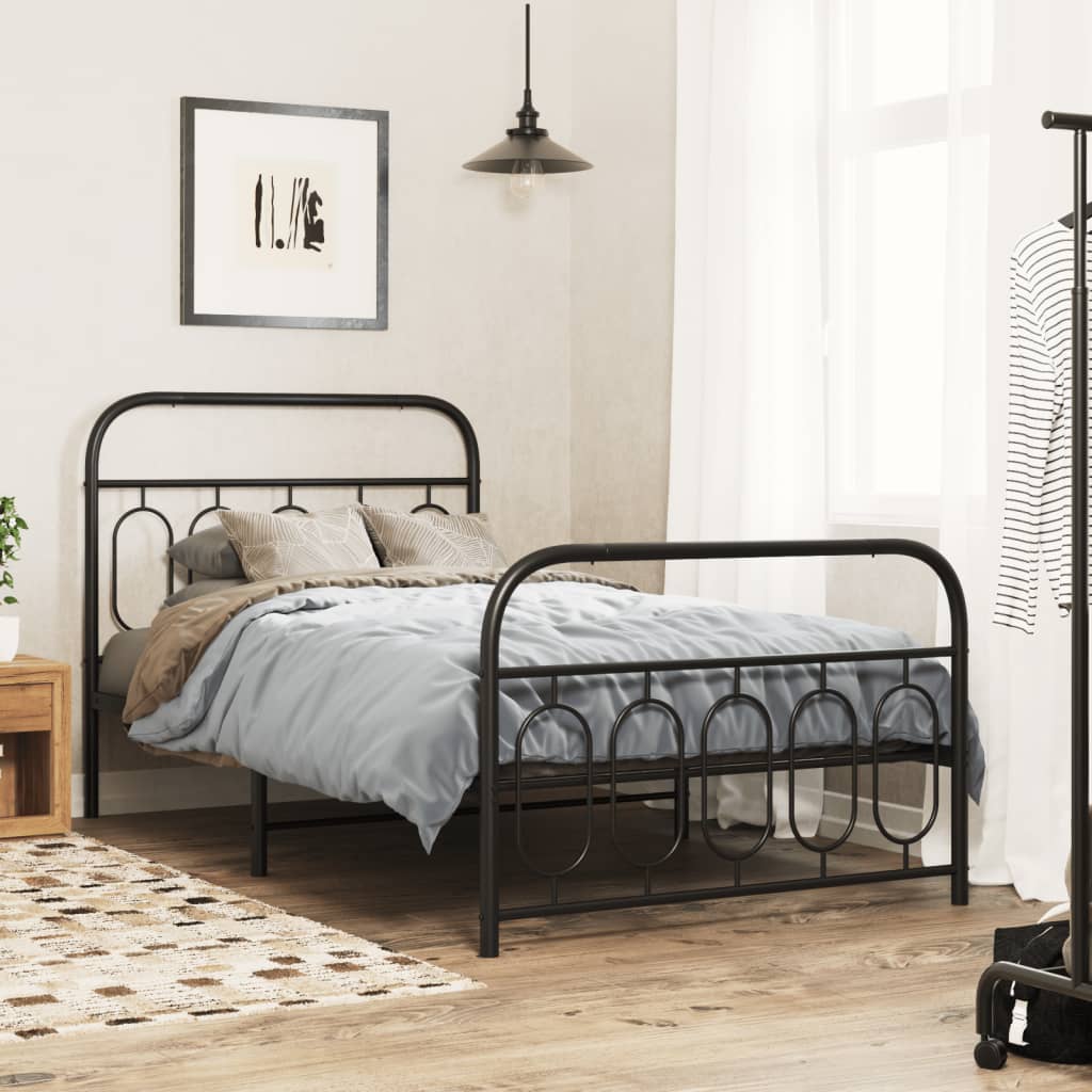 Metal Bed Frame with Headboard and Footboard Black 100x200 cm