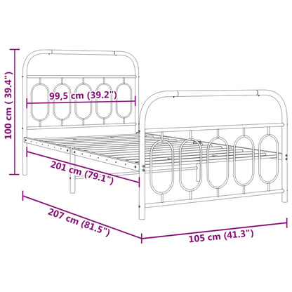 Metal Bed Frame with Headboard and Footboard Black 100x200 cm