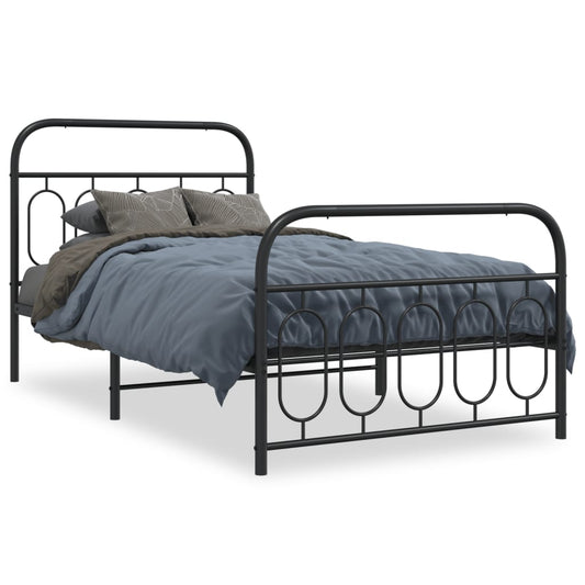 Metal Bed Frame with Headboard and Footboard Black 100x200 cm