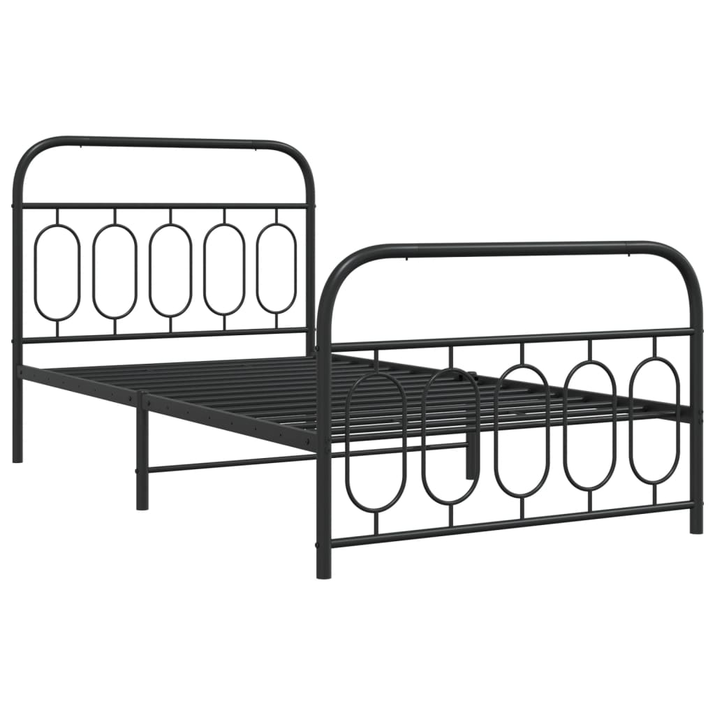 Metal Bed Frame with Headboard and Footboard Black 107x203 cm